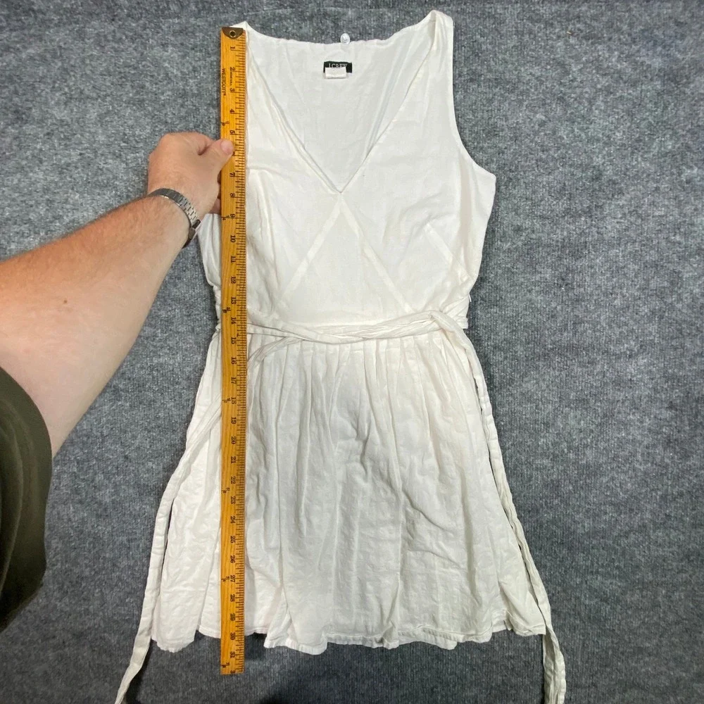 J. Crew White Cotton‎ Sleeveless V-Neck Tie Waist Fit & Flare Dress Size 2